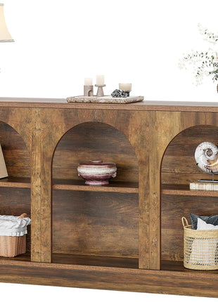63-Inch Wooden Farmhouse Console Table with 3-Tier Storage for Hallway, Living Room, and Behind Couch in Brown