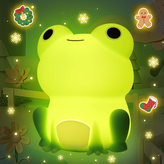 Cute Frog Night Light for Kid, Squishy Animal Silicone Lamp, Rechargeable Portable and Dimmable Touch Control, Best Bedroom Bedside Decor Christmas Birthday Gift for Boy Girl Toddler