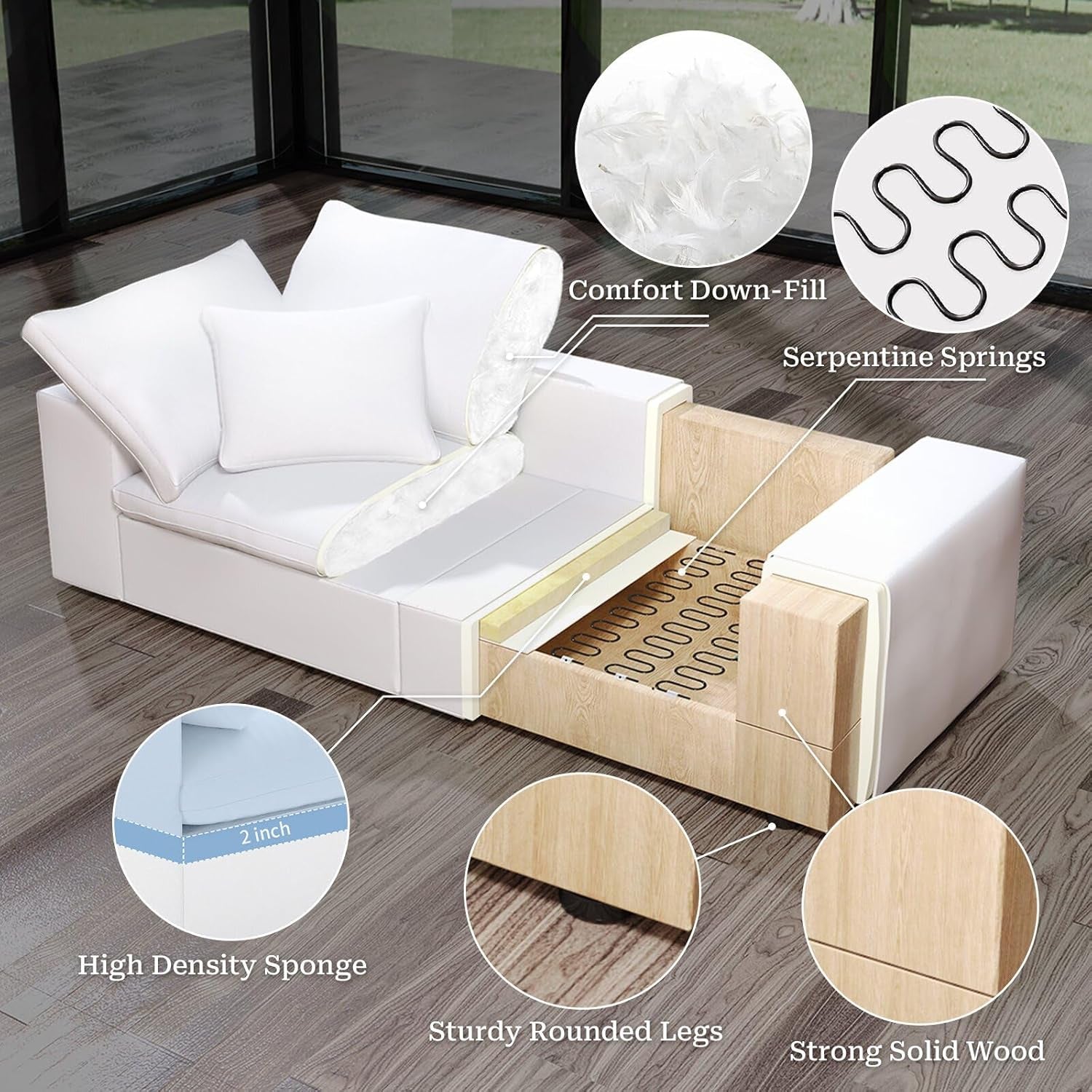 Modular Sectional Cloud Sofa Couch,L Shape 2 Seaters with Chaise Modern down Filled Sofas Detachable Couch Cushion Covers Couches for Living Room Office Apartment,White