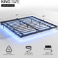 King Size Floating Bed Frame, Metal Platform, with LED Light and Charging Station, No Box Spring Needed, Noise-Free, Easy Assembly