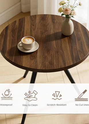 34.6" Round Dining Table Set for Four with Contemporary Faux Leather Chairs, Space-Efficient MDF Design in Walnut and Beige U-Shaped Seating