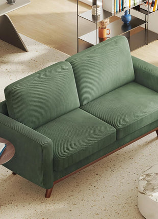 68-Inch Green Corduroy Loveseat Sofa with Spring Cushion and Solid Wood Frame for Modern Living Spaces, Bedrooms, and Offices
