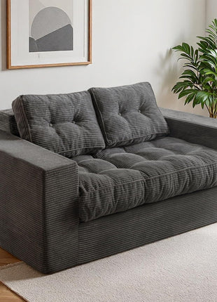 Upholstered Loveseat Sofa Couch and Bean Bag Chair Cloud for Adults, Boneless Design with Tufted Cushion and Pillows, Sofa in a Box, No Assembly Required, Dark Grey