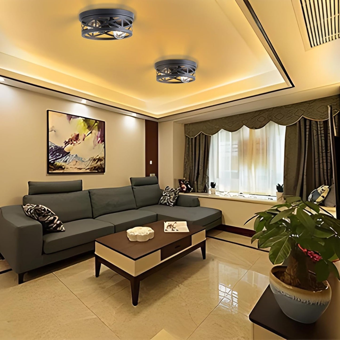 2 Pack Black Farmhouse Flush Mount Ceiling Light,2-Light Rustic Hallway Light Fixtures,Industrial Lighting Fixtures Ceiling Mount for Kitchen Hall Entry Bedroom Closet