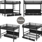 Queen over Queen Metal Bunk Bed with Storage Drawers and Shelves, Heavy Duty Bunk Beds with LED Lights and Charging Station for Kids,Adults,Convertible into a Sofa Bed,Black