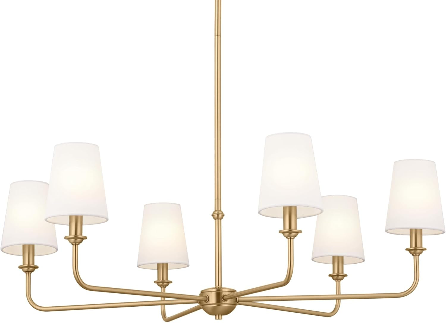 Pallas 6-Light Chandelier in Brushed Natural Brass, Classic Ceiling Light Fixture with Optional Linen Tapered Shades for Foyer, Living Room, or Dining Room, (32.25" W X 13.75" H), 52516BNB