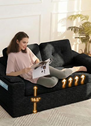 60-Inch Modern Boneless Loveseat Sofa with Removable Corduroy Cover and Armrests, Ideal for Small Spaces, Black
