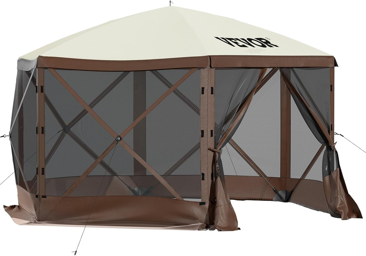 Pop up Gazebo Screen Tent, Pop-Up Instant Gazebo Tents with Mosquito Netting Outdoor Canopy, 6 Sided Sun Shelter 10X10Ft with 6 Removable Wind Cloths & 2 Mesh Windows, Pavilion Tent for Patio