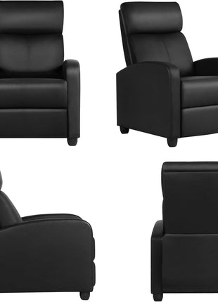 Premium PU Leather Recliner Chair with Lumbar Support, Overstuffed High-Density Foam & Pocket Springs - Push Back Recliner Armchair for Home Theater and Living Room