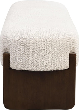 Arden Minimalist Rectangular Loop Yarn Fabric Ottoman Bench with Rubberwood Frame for Versatile Entryway and Living Room Seating in Beige and Brown