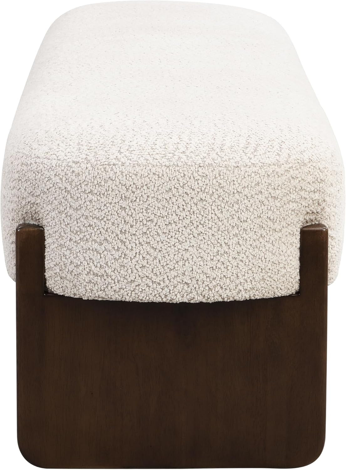 Arden Minimalist Style Rectangular Loop Yarn Fabric Ottoman Bench, Rubberwood Frame, Entryway Bench, Living Room Sofa Extra Seat, End of Bed Footstool, Beige+Brown