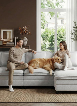 107" Modular Sectional Sofa with Ottoman, Deep 4-Seat L-Shaped Couch, Beige Cloud Couch with Throw Pillows for Living Room