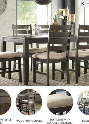 Signature Design by Ashley Rokane 7-Piece Dining Set with 6 Upholstered Chairs and 20" Rectangular Brown Wood Table for Kitchen and Dining Room