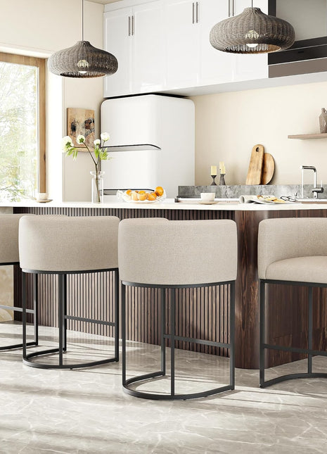 Set of 4 Contemporary 26" Counter Height Bar Stools with Backrest and Armrests, Upholstered in Linen Fabric for Kitchen Island, Supports Up to 450 lbs (Beige)