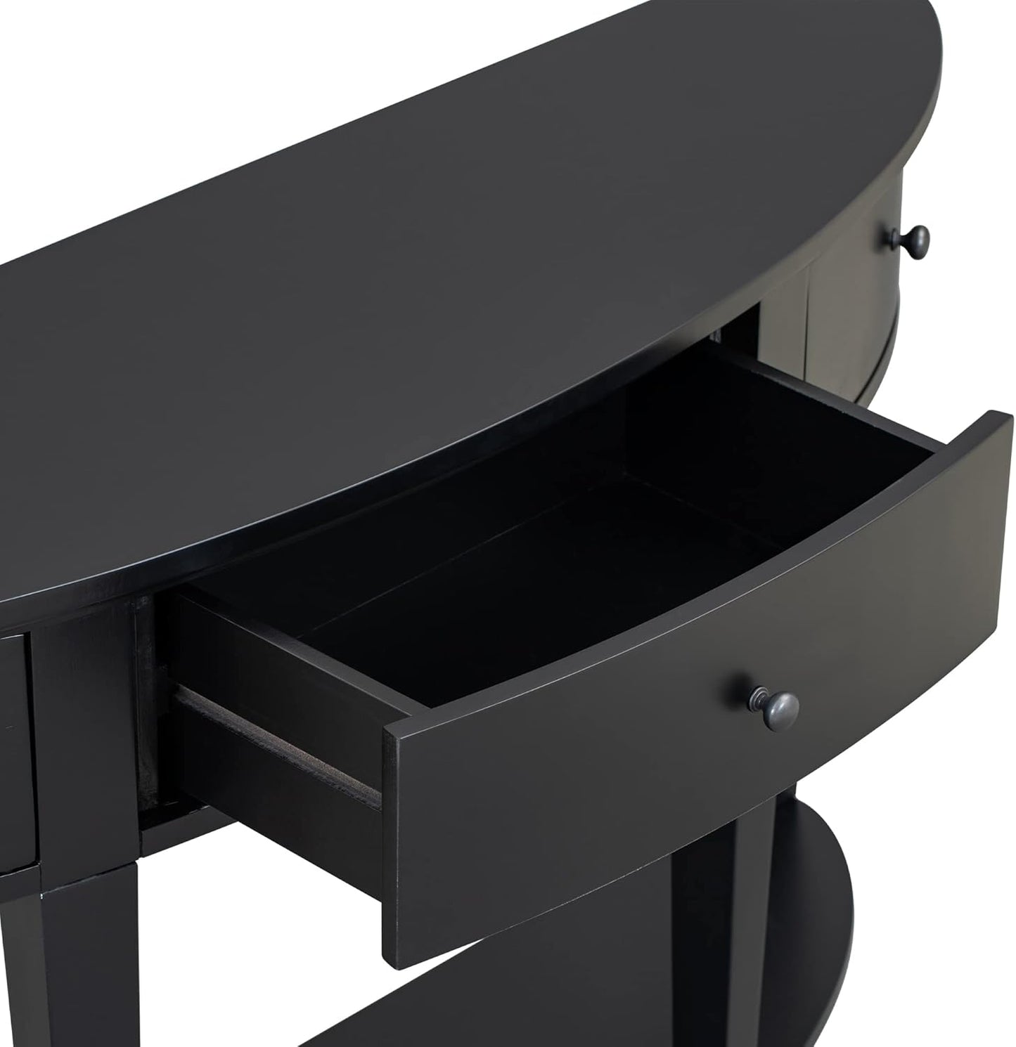 Half-Moon Console Table, Retro Sofa Table with 3 Storage Drawers and Shelf, Solid Wood Side Table for Entryway Living Room Bedroom, Black