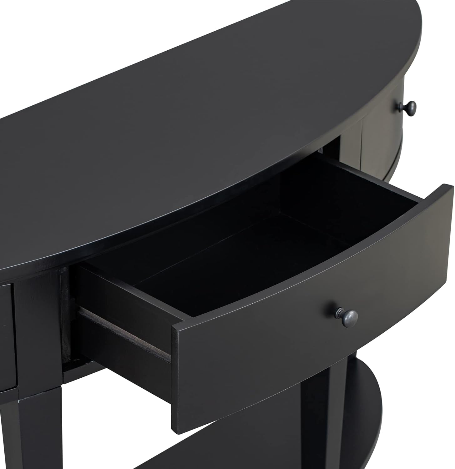 Half-Moon Console Table, Retro Sofa Table with 3 Storage Drawers and Shelf, Solid Wood Side Table for Entryway Living Room Bedroom, Black