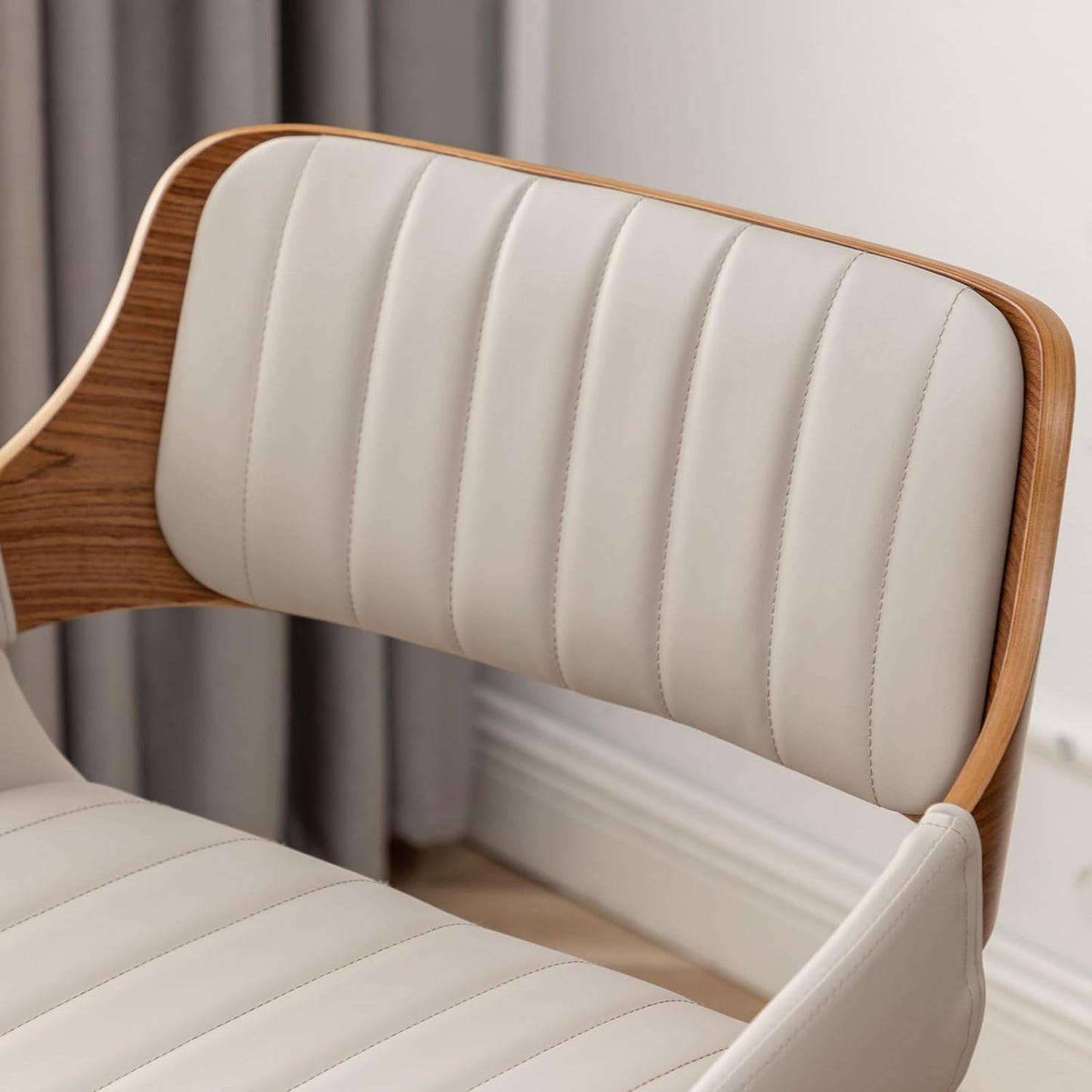 Swivel Bar Stools Set of 2 Mid Century Modern Faux Leather Upholstered Bar Height Barstools,Kitchen Island Wooden Bar Chairs,29.5-Inch Armless Counter Stools with Wood Back and Legs,Gray