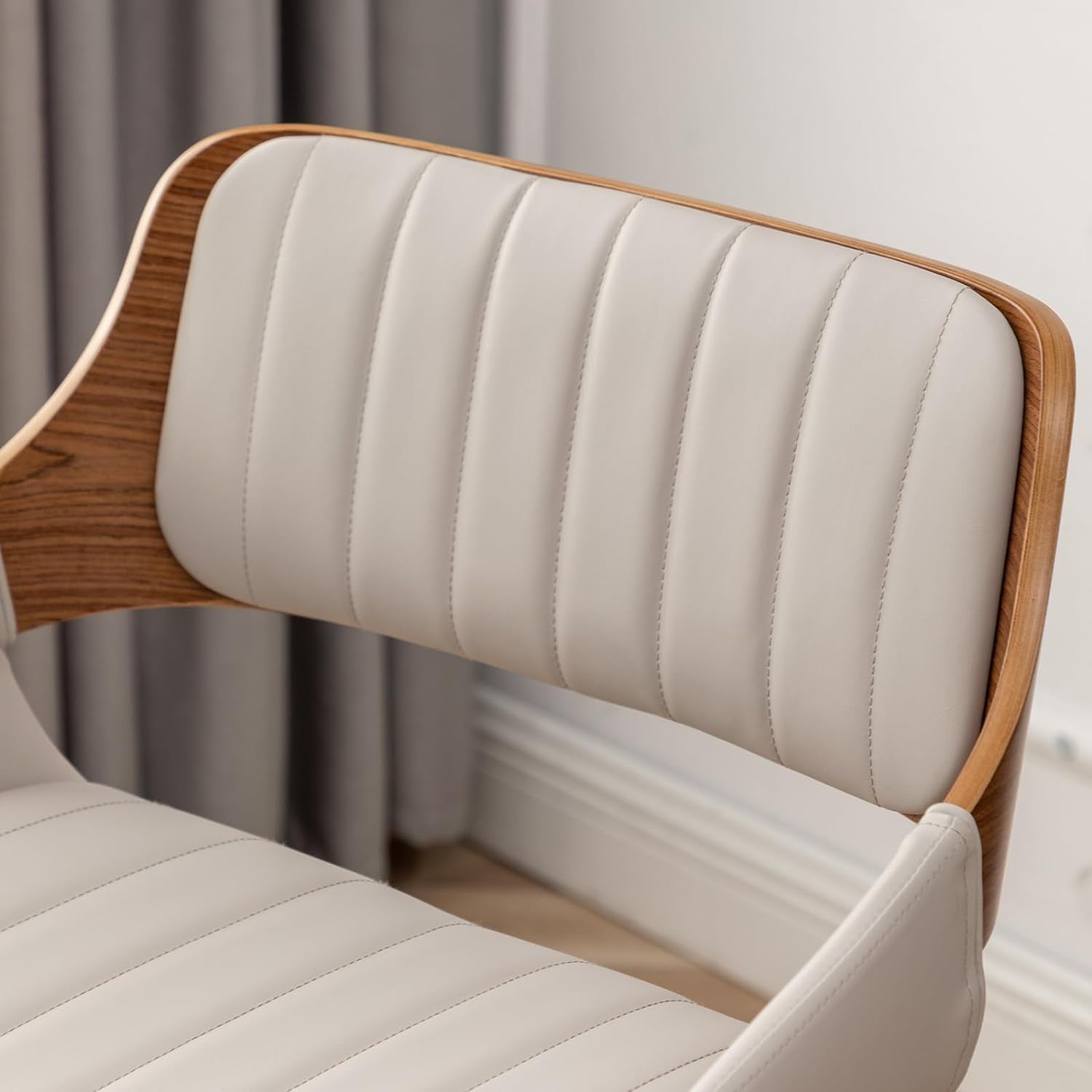 Swivel Bar Stools Set of 2 Mid Century Modern Faux Leather Upholstered Bar Height Barstools,Kitchen Island Wooden Bar Chairs,29.5-Inch Armless Counter Stools with Wood Back and Legs,Gray