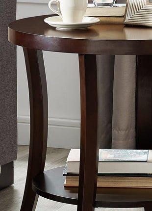 Perth Contemporary Round End Table with Shelf in Espresso Finish
