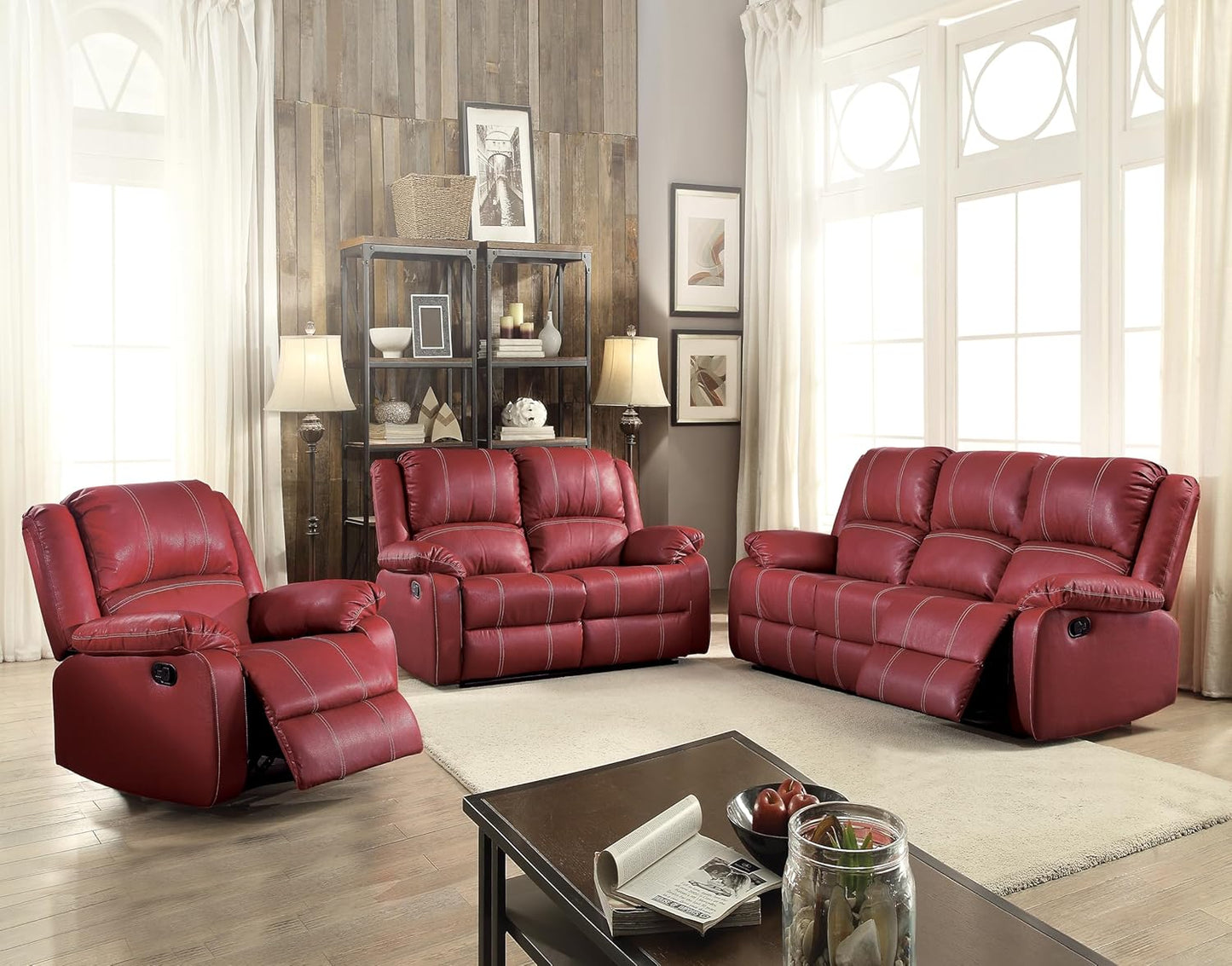 Zuriel Motion Loveseat in Red Synthetic Leather