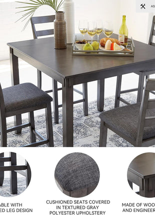 Signature Design by Ashley Bridson 5-Piece Gray Wood Dining Room Set with Table and 4 Ladderback Barstools