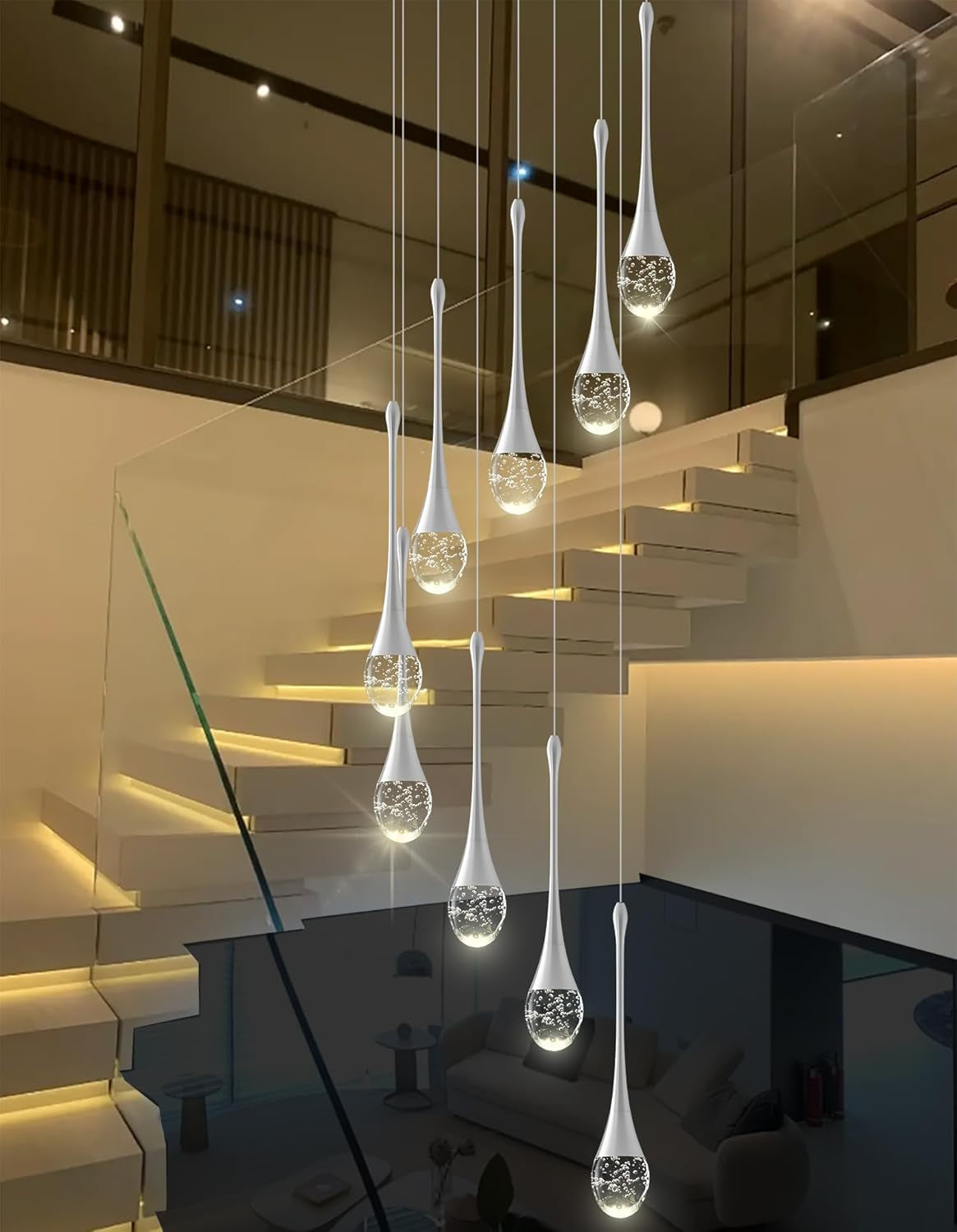 9-Lights Crystal Chandeliers for Staircase Modern Chandeliers for High Ceilings Crystal Pendant Light Fixture for Living Room Kitchen Island Foyer Hallway Bar