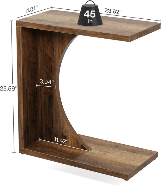 C-Shaped End Table for Couch, Sofa Side Table, C Table for Small Space, Living Room, Bedroom (1, Rustic Brown)