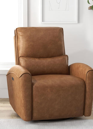 Power Swivel Rocker Recliner Chair with USB Charging Port, 23.2-Inch Wide Seat, Fixed Lumbar Support, Upholstered Glider for Nursery and Living Room, Brown