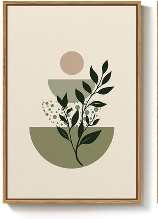 Large 3-Piece Framed Abstract Bohemian Wall Art Set - Minimalist Green and Beige Canvas Prints for Living Room, Botanical Sage Green Plant Artwork for Bedroom and Dining Room, 20x30 Inches