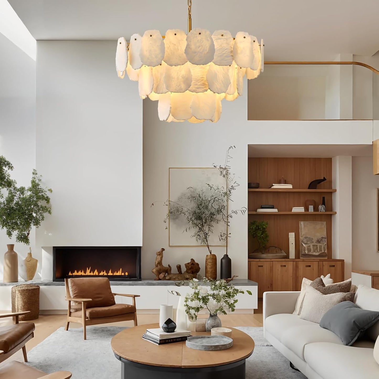 Alabaster Chandelier, D32In Modern Marble Dining Room Chandeliers, 3-Tiers Natural Brass round Chandelier over Table for Living Room, Dining Room, Bedroom, Bathroom, Foye, Entryway, Kitchen