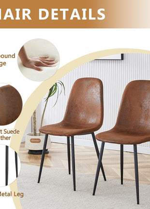 7-Piece Tempered Glass Dining Table Set for 6 with Metal Legs and MDF Crossbar, Featuring 6 Suede Dining Chairs for Kitchen and Dining Room