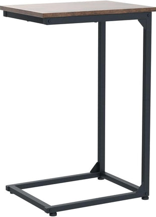 C-Shaped Rustic Brown Side Table Set of 2 for Living Room and Bedroom, Space-Saving Design for Sliding Under Couch, Model HET02CBR