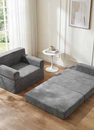 Multifunctional 4-in-1 Folding Sofa Bed with Armrest - Convertible Portable Sleeper Chair for Living Room and Bedroom - Washable Grey Cover