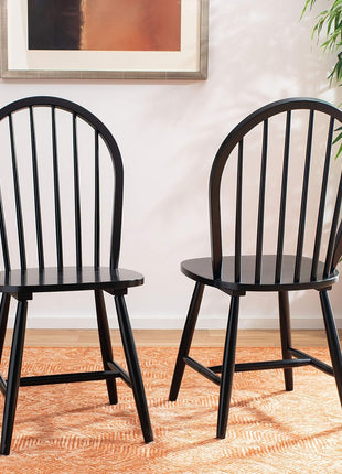 Camden Set of 2 Black Windsor Farmhouse Dining Chairs with Spindle Back, Solid Wood Construction, Americana Style (DCH8501A-SET2)