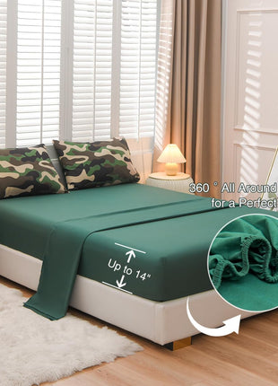 Twin Size Camouflage Bedding Comforter Set with Sheets - 5 Piece Bed in a Bag for Boys, Girls, and Teens - Neutral Farmhouse Lodge Cabin Army Green Bedspread