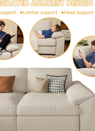 Oversized Modular Leather Sectional Sofa with Deep Seats - Extra Large U-Shaped Faux Leather Couch in Beige, Scratch Resistant and Modern Design