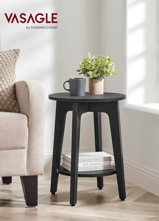 MAEZO Collection 2-Tier Round Side Table with Tapered Legs and Curved Transitions, Perfect for Small Spaces, Living Room, and Bedroom, Charcoal Gray ULET283T22