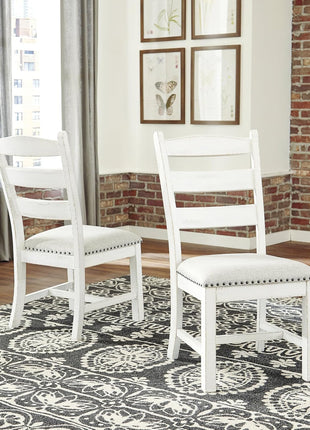 Valebeck Farmhouse Cushioned Dining Chairs, Set of 2, by Signature Design by Ashley, Featuring Nailhead Trim, Fabric Upholstery, Solid Wood Construction, 39" Seat Height, Whitewash Finish