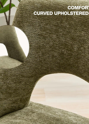 Set of 2 Mid-Century Modern Chenille Upholstered Dining Chairs with Solid Wood Legs in Green for Kitchen and Dining Room