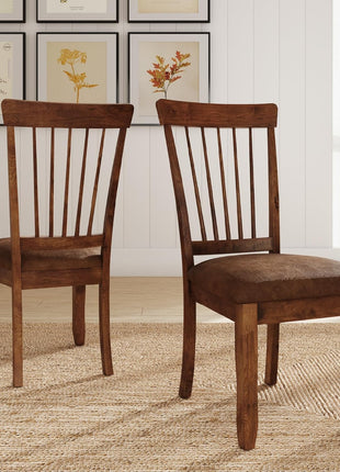 Berringer Spindle Back Dining Chairs (Set of 2) by Signature Design by Ashley – Rustic Light Brown Finish with Upholstered Cushioned Seats