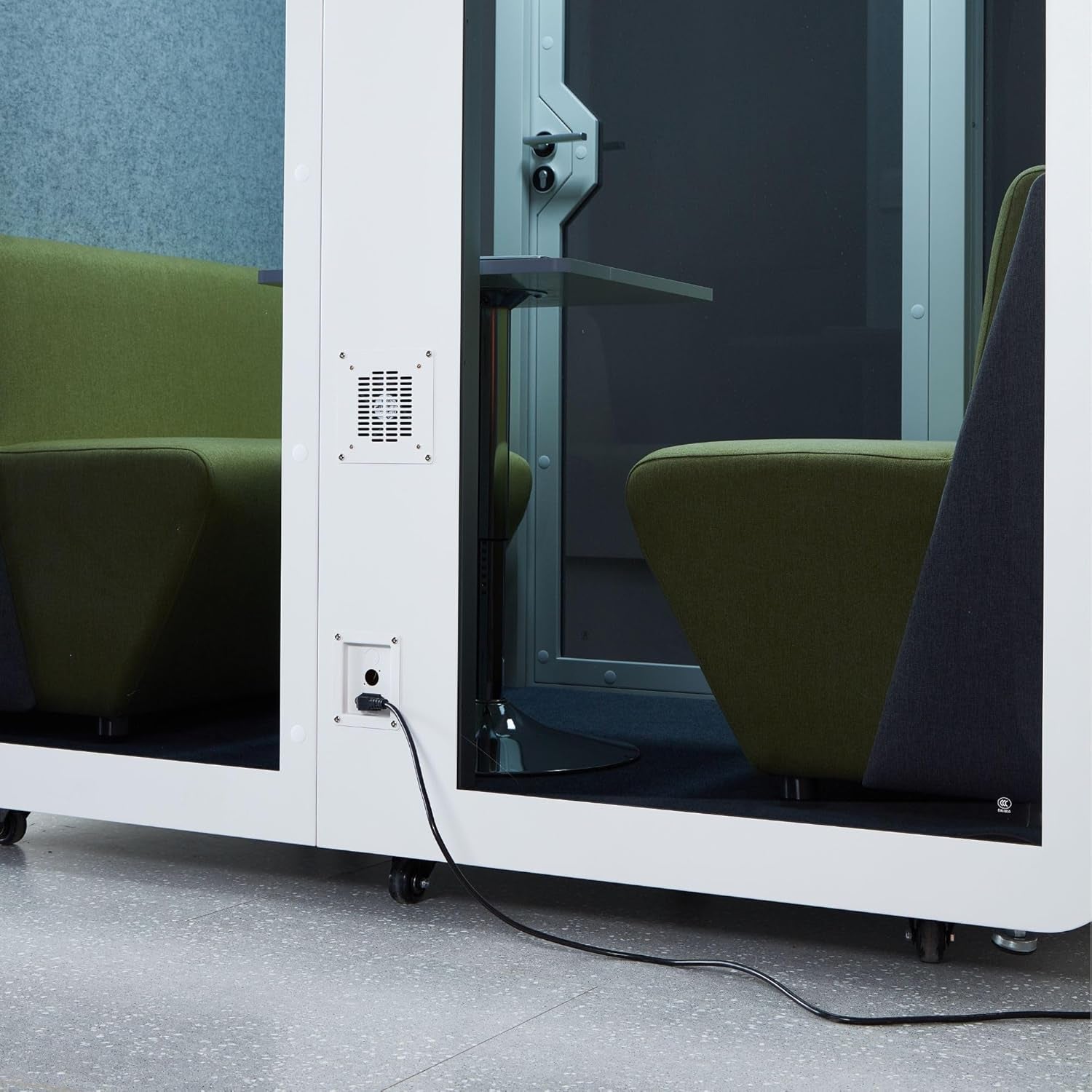 Mobile Office Pod Booth, Sound Proof Office Pod Booth with Mobile Roller, Larger Space for 2-4 People, LED Lighting System,Fans and AC USB Ports（White-Grey）