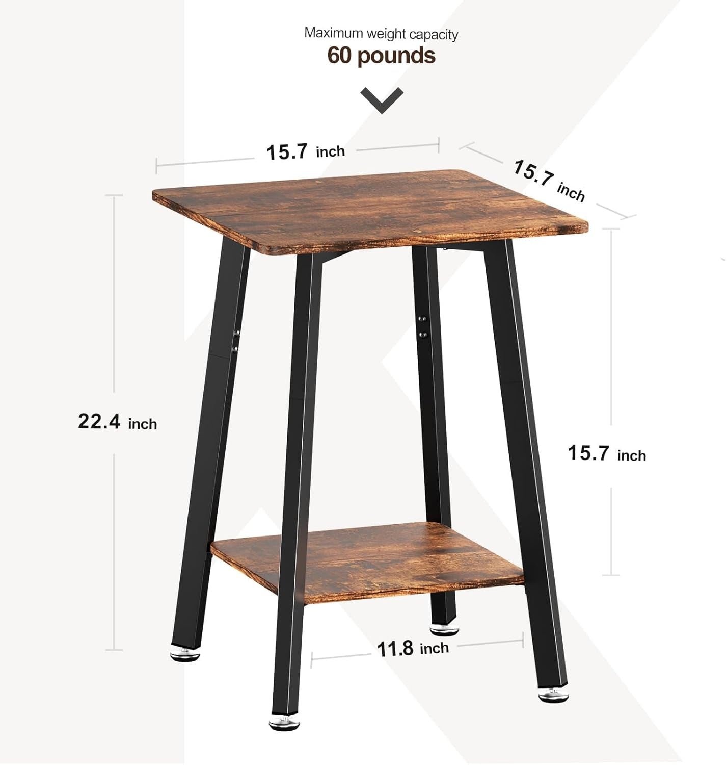 Brown Side Table, 2-Tier Small Square End Table for Small Spaces, Living Room, Bedroom