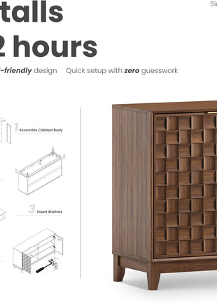 Mid-Century Modern Fluted Sideboard Cabinet - Solid Wood Buffet with Adjustable Shelves, Walnut Finish, and Black Accents for Dining Room Storage