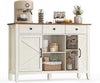 LIRY Collection - Buffet Cabinet, Coffee Bar Cabinet with 3 Drawers, Adjustable Shelves, Sideboard Storage with Cable Holes, Drawer Dividers, Rustic White and Honey Brown UBBK371W01V1