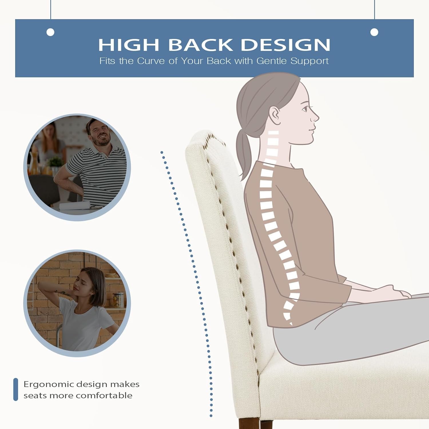 Dining Chairs Set of 2, Moden Kitchen Table Chairs with Wooden Legs and Padded Seat for Dining Room Kitchen Living Room Restaurant, Beige