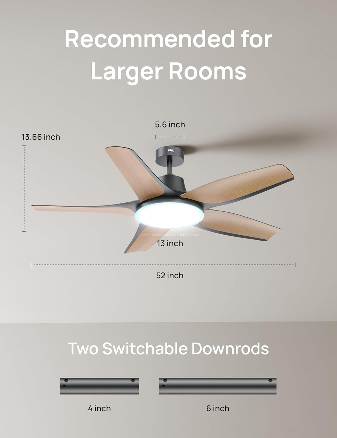Smart Ceiling Fans with Lights, Low Profile Ceiling Fan with Alexa/App, 52'' Dimmable Lighting & Color Tuning, RGB Ambient Light for Living Room, Game Room, Easy Installation, Quiet, Black