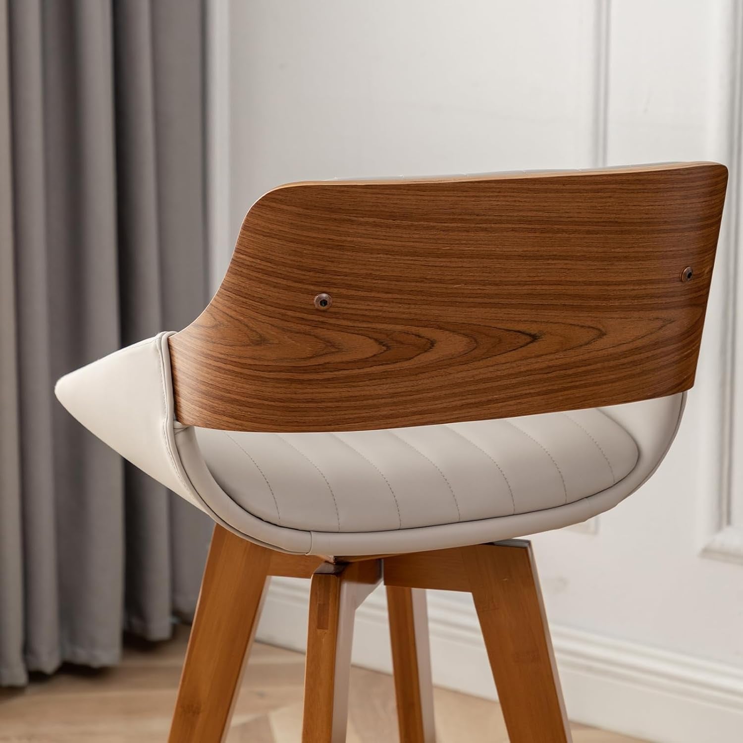 Swivel Bar Stools Set of 2 Mid Century Modern Faux Leather Upholstered Bar Height Barstools,Kitchen Island Wooden Bar Chairs,29.5-Inch Armless Counter Stools with Wood Back and Legs,Gray