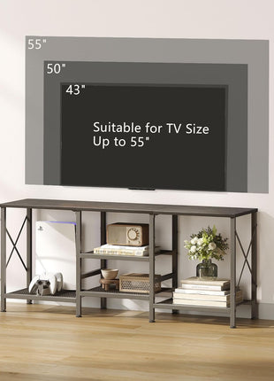 55-Inch Modern TV Stand with 3-Tier Open Shelves - Contemporary Entertainment Center for Living Room and Bedroom in Black Finish