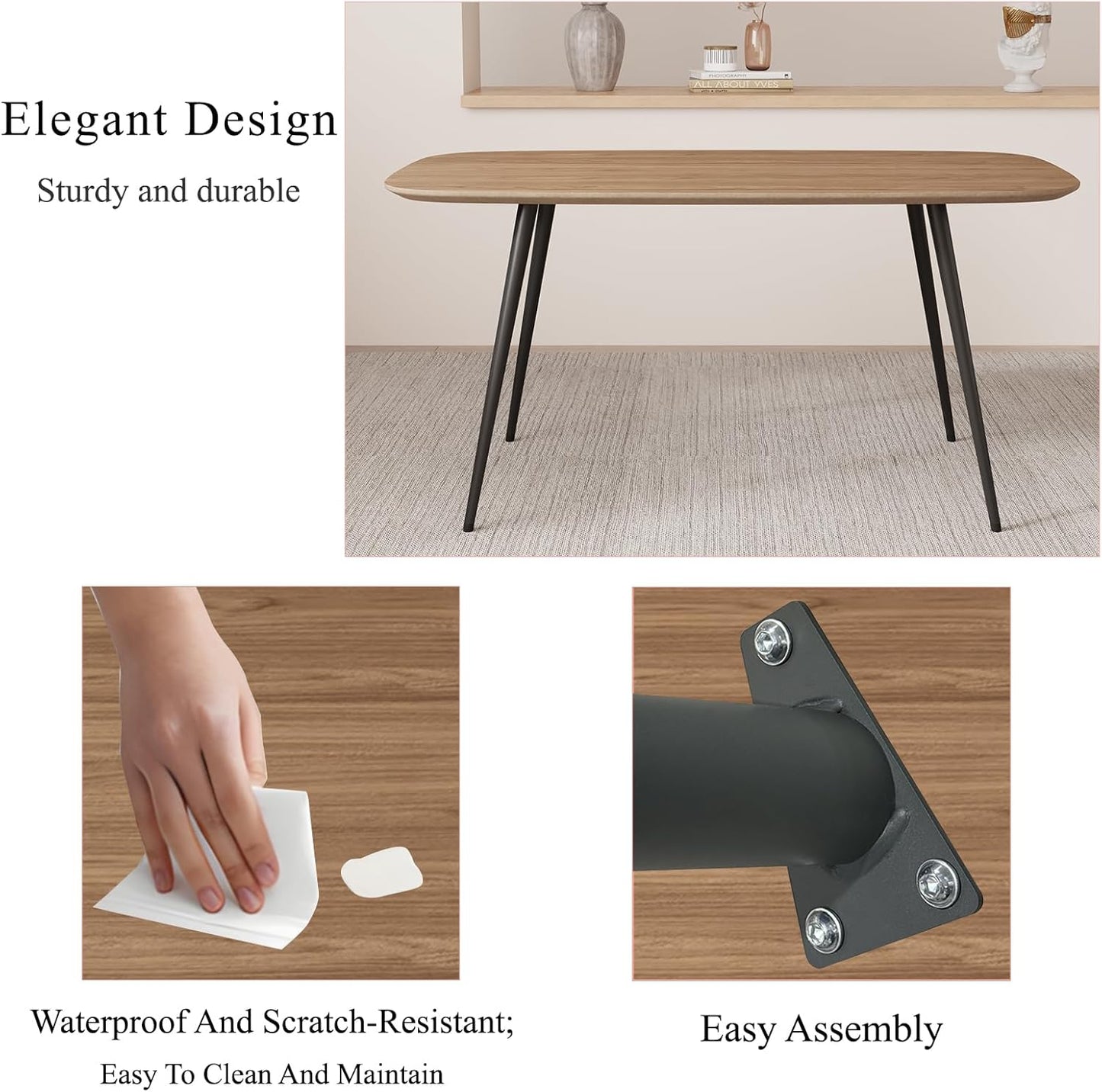 47.2'' Dining Table Set for 4,Modern Wood Dining Table,Leather Dining Chairs 4,Table and Chairs Set of 4,Ideal for Kitchen Dining Room (Walnut Color Table + 4 U-Shaped White Chairs, 47.2")