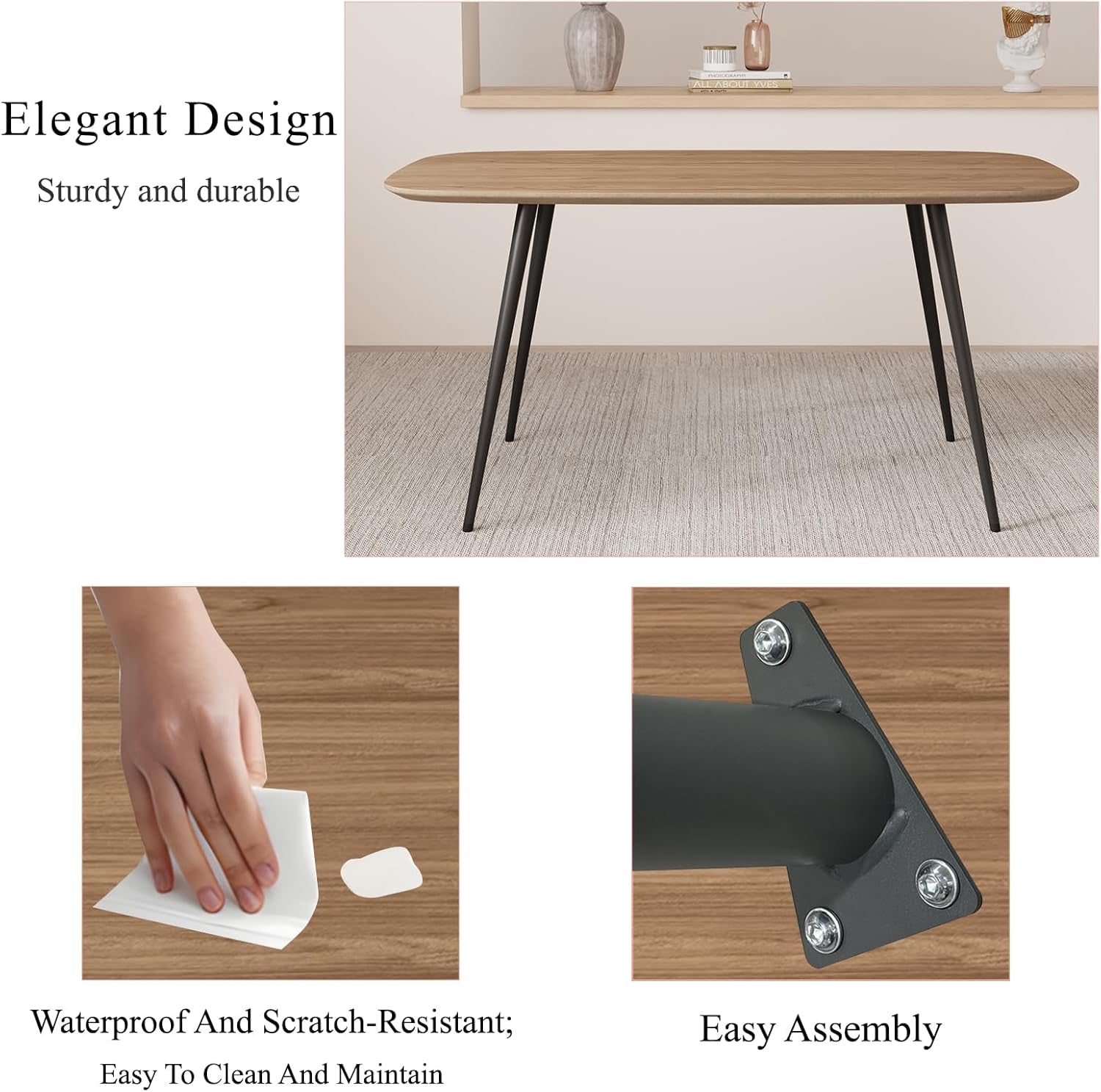 47.2'' Dining Table Set for 4,Modern Wood Dining Table,Leather Dining Chairs 4,Table and Chairs Set of 4,Ideal for Kitchen Dining Room (Walnut Color Table + 4 U-Shaped White Chairs, 47.2")